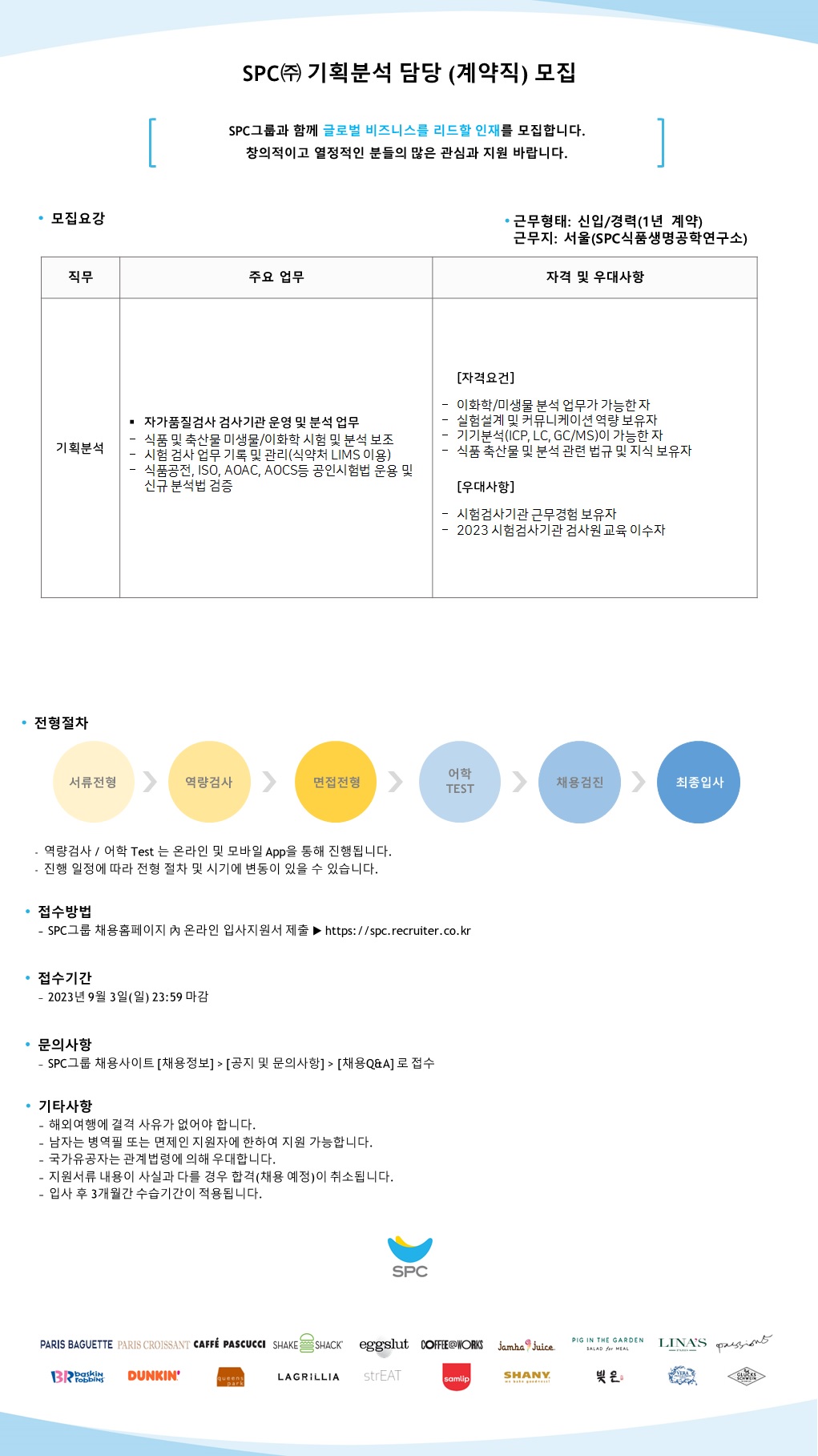 [SPC그룹] 기획분석 담당 (계약직) 모집